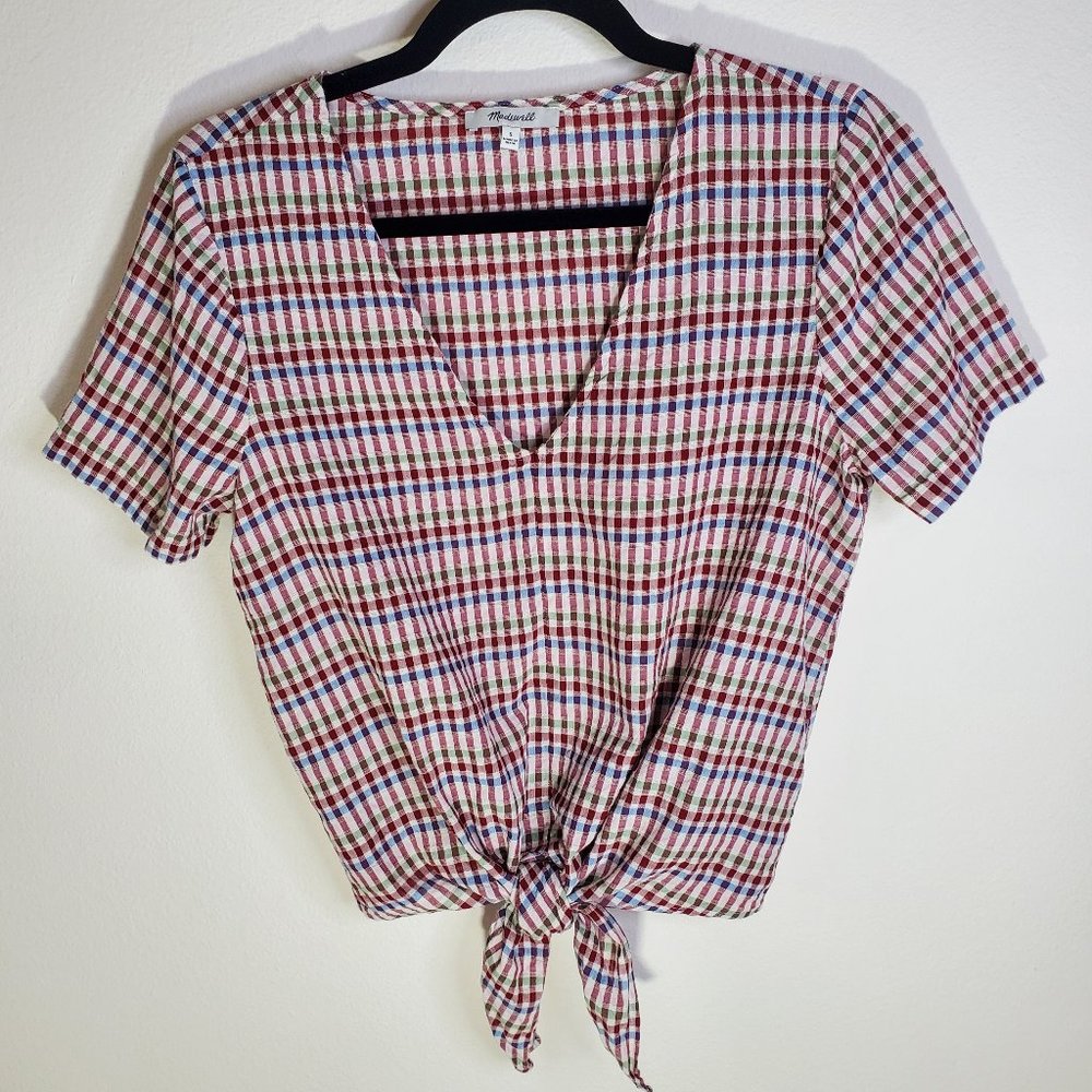 Madewell tie waist plaid top size S